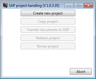 Dialog for project and document management Dialog for project and document management